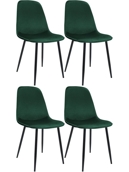 Lot de 4 chaises de salle à manger Maryam velours, vert