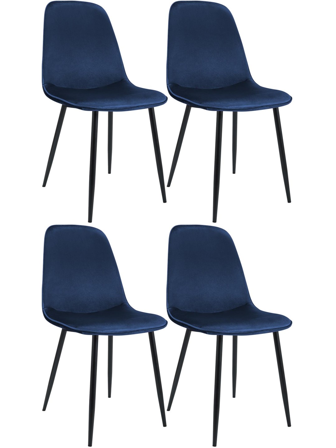 Lot de 4 chaises de salle à manger Maryam velours, bleu foncé