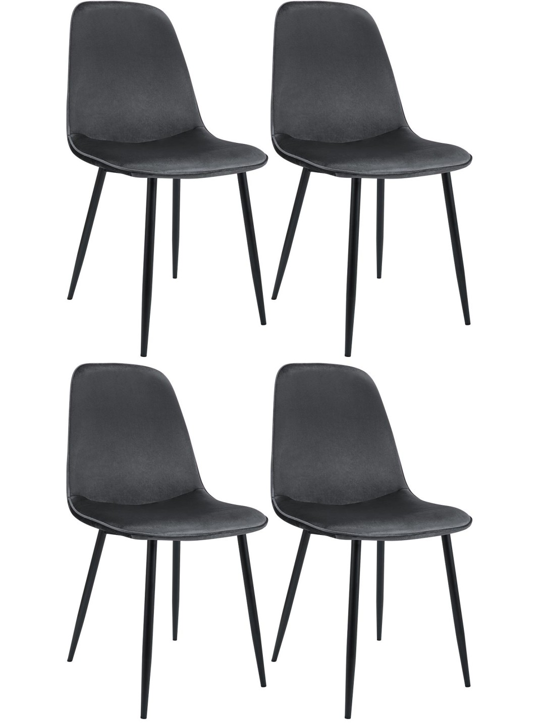 Lot de 4 chaises de salle à manger Maryam velours, gris foncé