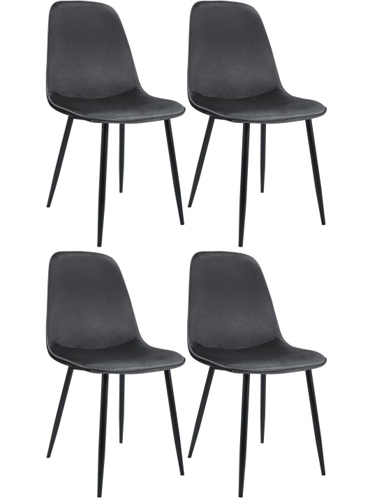 Lot de 4 chaises de salle à manger Maryam velours, gris foncé