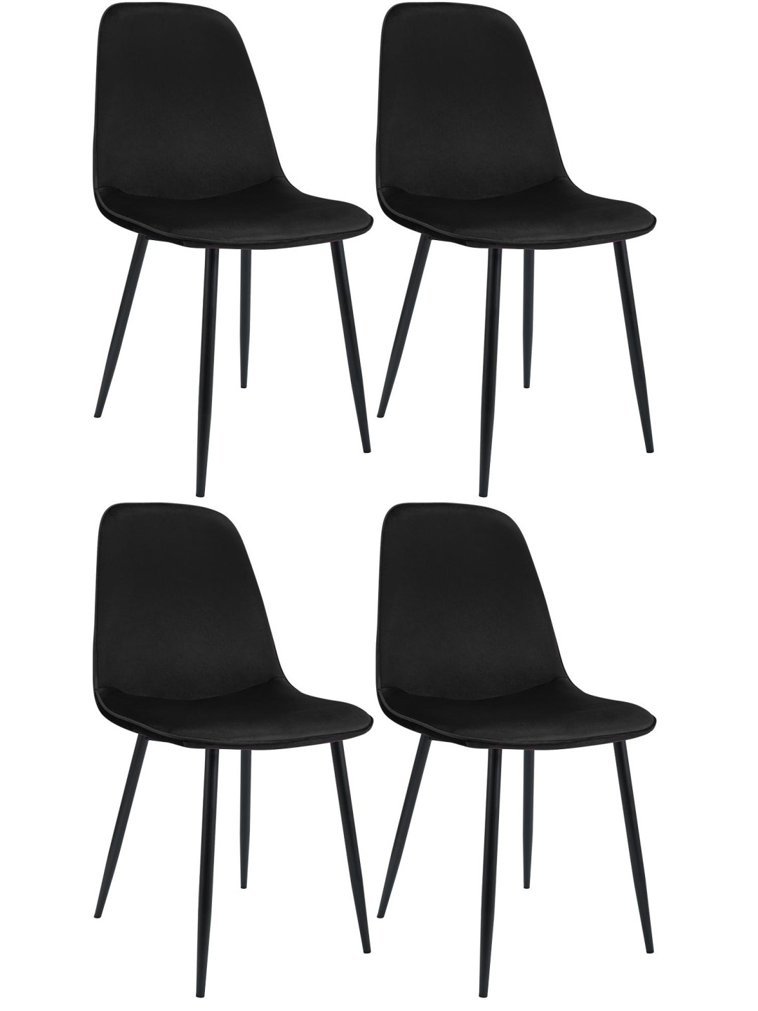 Lot de 4 chaises de salle à manger Maryam velours, noir