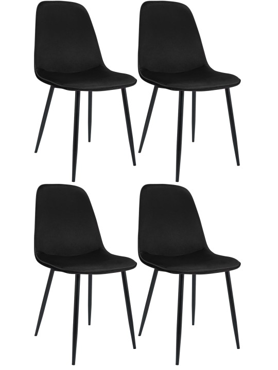 Lot de 4 chaises de salle à manger Maryam velours, noir