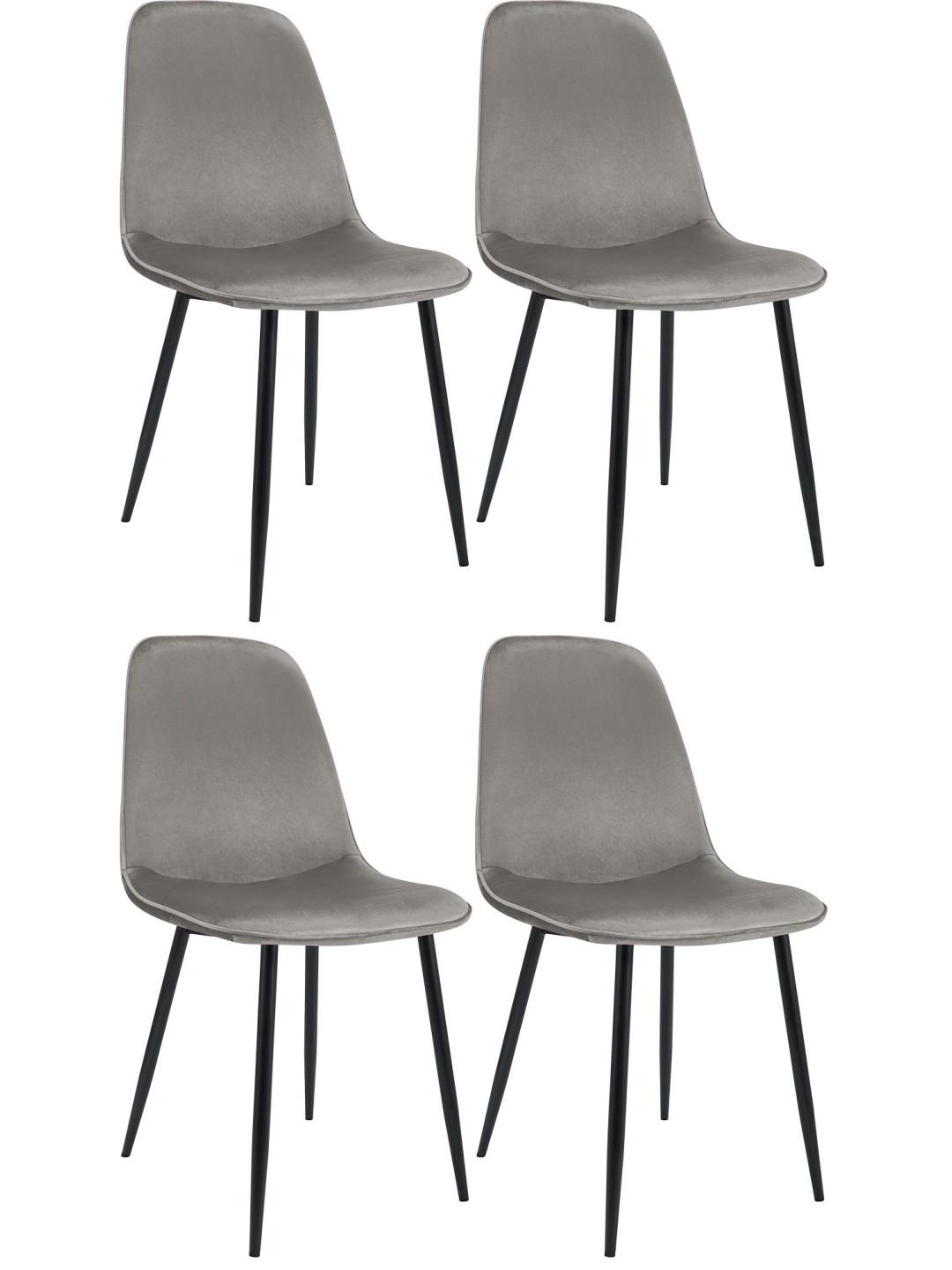 Lot de 4 chaises de salle à manger Maryam velours, gris clair