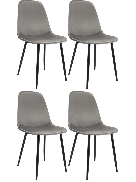 Lot de 4 chaises de salle à manger Maryam velours, gris clair