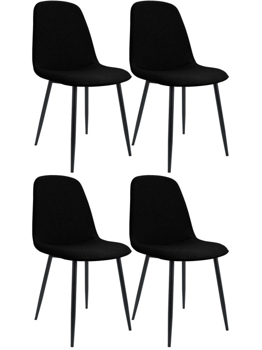 Lot de 4 chaises de salle à manger Maryam tissu, noir