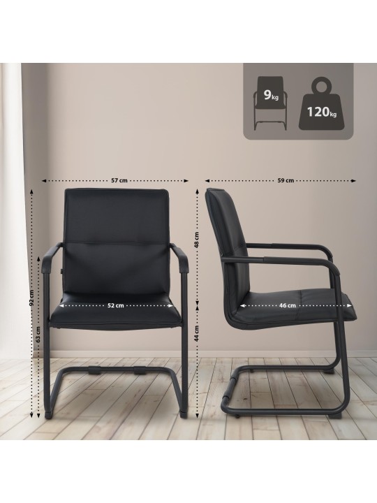 Lot de 2 chaises visiteurs Seattle, noir/noir Lot de 2 chaises visiteurs Seattle, noir/noir