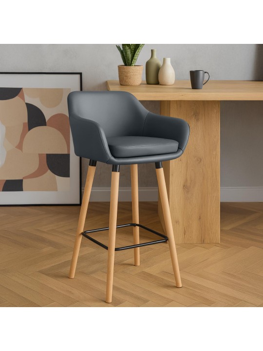 Tabouret de bar Grant simili cuir, gris
