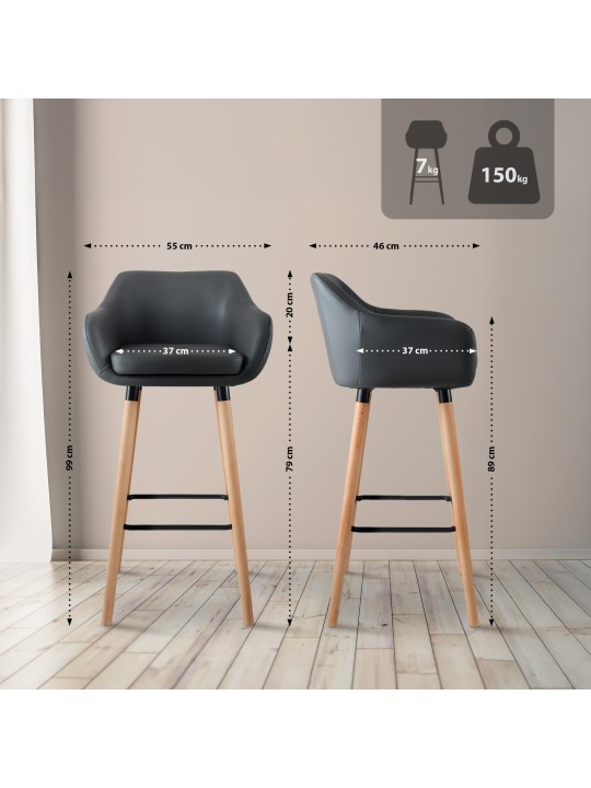 Tabouret de bar Grant simili cuir, gris