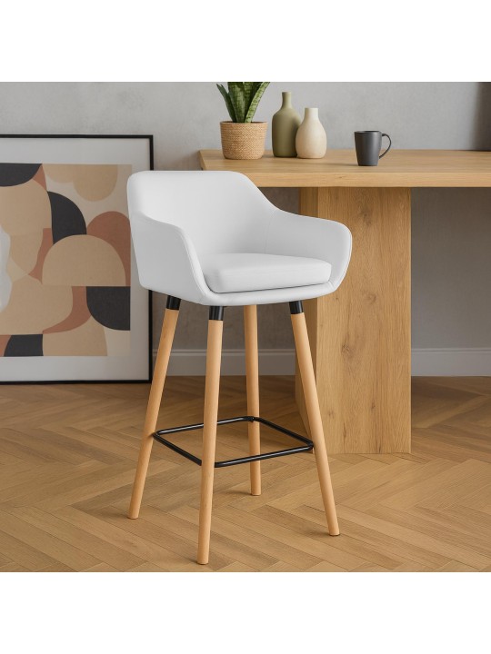 Tabouret de bar Grant simili cuir, blanc