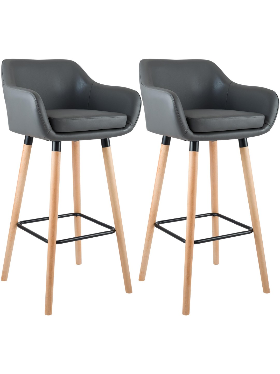 Lot de 2 tabourets de bar Grant simili cuir, gris