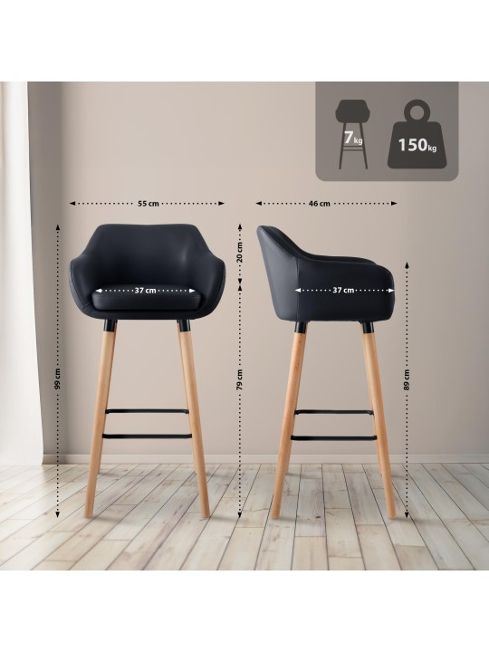 Lot de 2 tabourets de bar Grant simili cuir, noir Lot de 2 tabourets de bar Grant simili cuir, noir