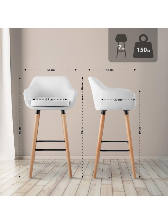 Lot de 2 tabourets de bar Grant simili cuir, blanc