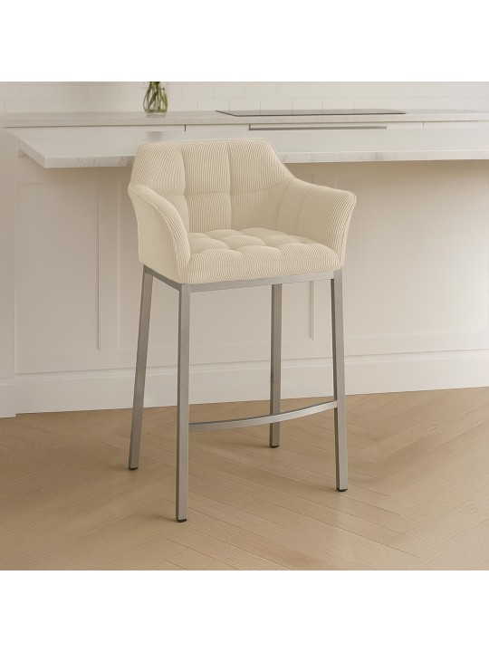 Tabouret de bar Damaso E Cord avec structure à 4 pieds, crème