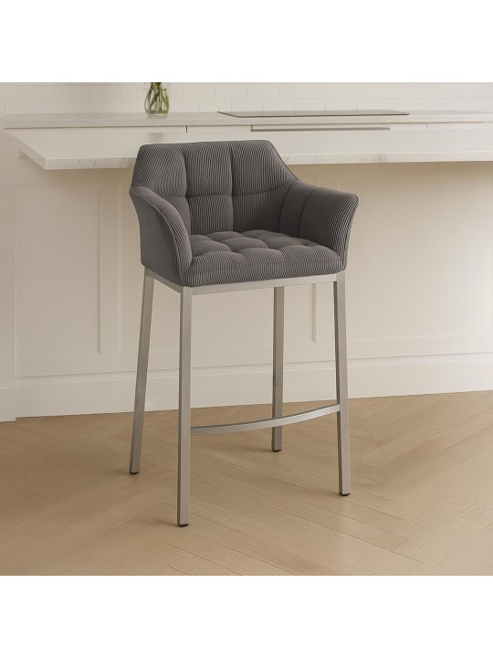Tabouret de bar Damaso E Cord avec structure à 4 pieds, taupe