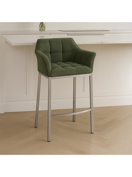 Tabouret de bar Damaso E Cord avec structure à 4 pieds, vert