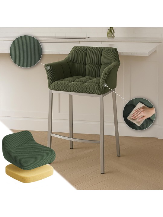 Tabouret de bar Damaso E Cord avec structure à 4 pieds, vert