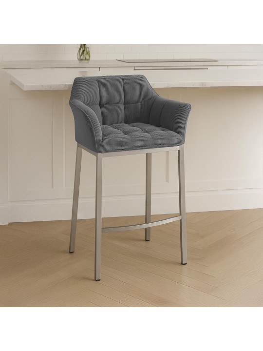 Tabouret de bar Damaso E Cord avec structure à 4 pieds, gris