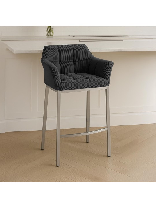 Tabouret de bar Damaso E Cord avec structure à 4 pieds, gris foncé Tabouret de bar Damaso E Cord avec structure à 4 pieds, gris foncé