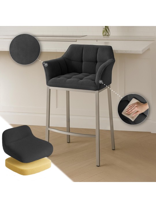 Tabouret de bar Damaso E Cord avec structure à 4 pieds, gris foncé Tabouret de bar Damaso E Cord avec structure à 4 pieds, gris foncé