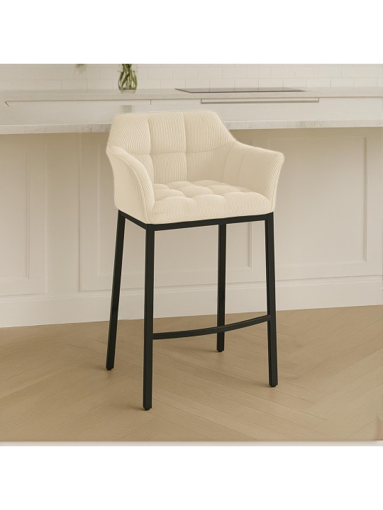 Tabouret de bar Damaso B Cord avec structure à 4 pieds, crème