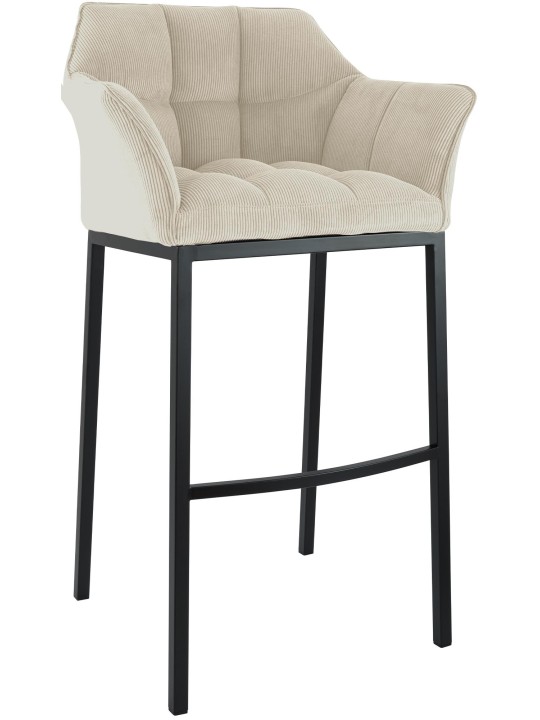 Tabouret de bar Damaso B Cord avec structure à 4 pieds, crème