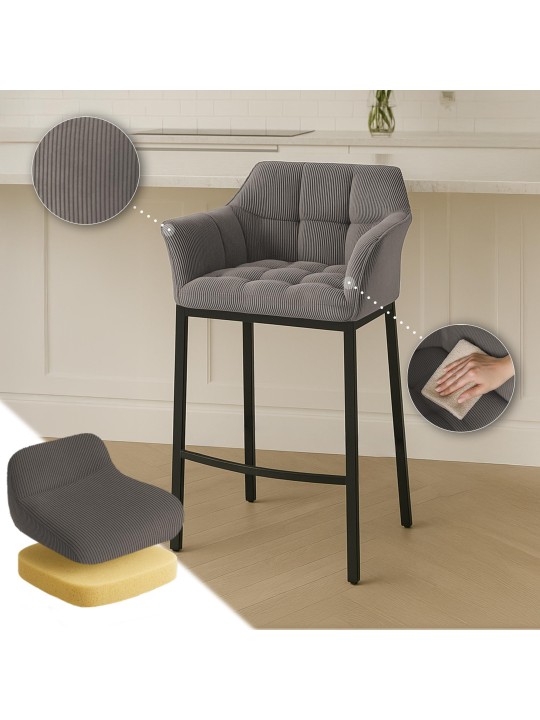 Tabouret de bar Damaso B Cord avec structure à 4 pieds, taupe Tabouret de bar Damaso B Cord avec structure à 4 pieds, taupe