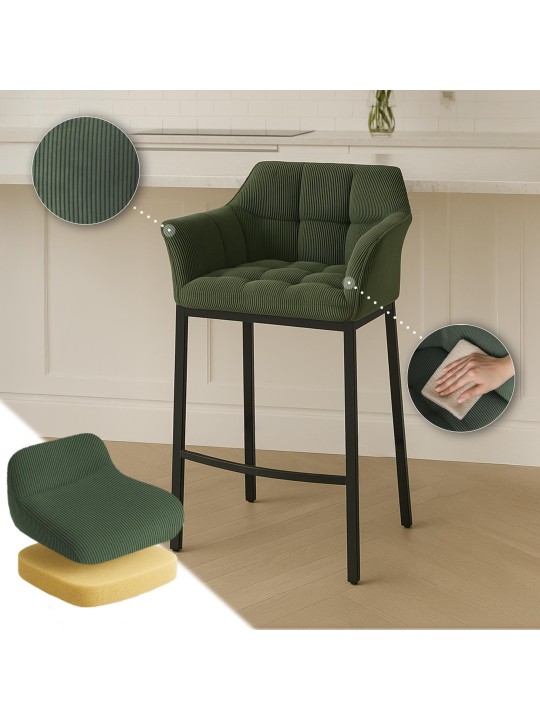 Tabouret de bar Damaso B Cord avec structure à 4 pieds, vert