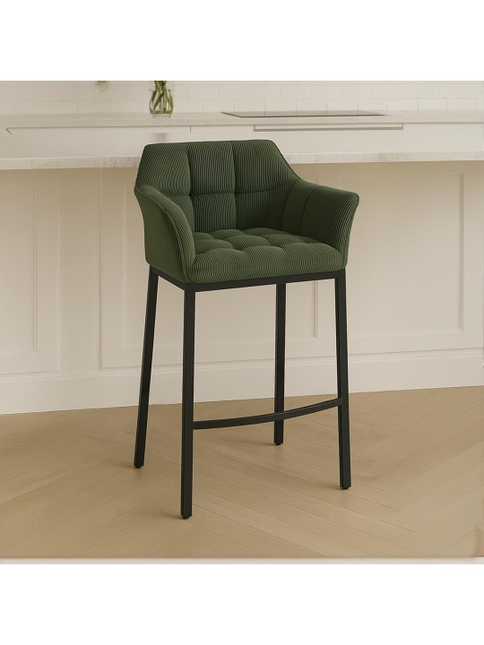 Tabouret de bar Damaso B Cord avec structure à 4 pieds, vert