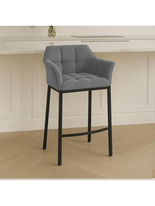 Tabouret de bar Damaso B Cord avec structure à 4 pieds, gris