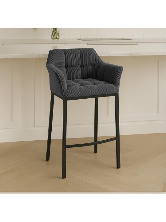 Tabouret de bar Damaso B Cord avec structure à 4 pieds, gris foncé