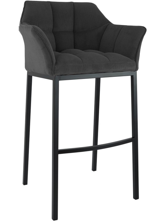 Tabouret de bar Damaso B Cord avec structure à 4 pieds, gris foncé