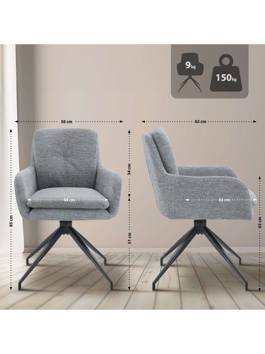 Chaise de salle à manger tissu Pickett, gris