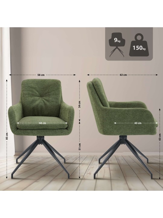 Lot de 2 chaises de salle à manger tissu Pickett, vert Lot de 2 chaises de salle à manger tissu Pickett, vert