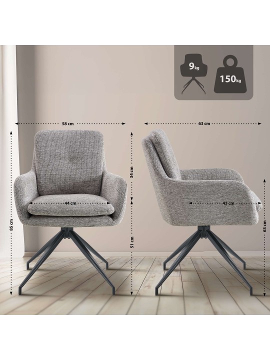 Lot de 2 chaises de salle à manger tissu Pickett, taupe