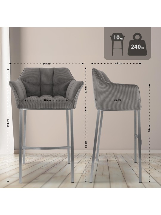 Tabouret de bar Damaso E Cord avec structure à 4 pieds, taupe