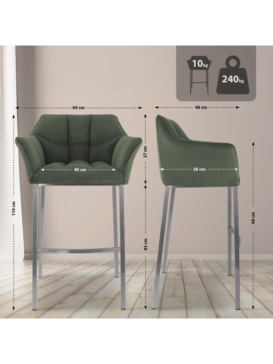Tabouret de bar Damaso E Cord avec structure à 4 pieds, vert