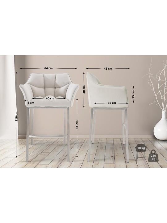 Tabouret de bar Damaso E en tissu avec structure à 4 pieds, blanc Tabouret de bar Damaso E en tissu avec structure à 4 pieds, blanc