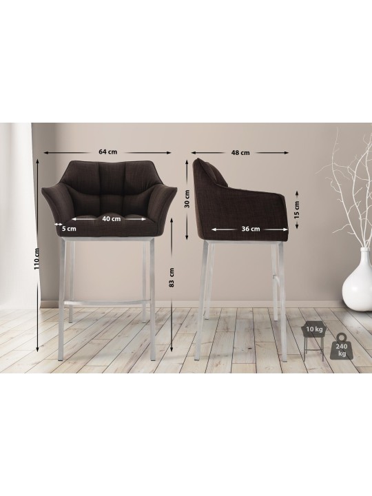 Tabouret de bar Damaso E en tissu avec structure à 4 pieds, brun Tabouret de bar Damaso E en tissu avec structure à 4 pieds, brun