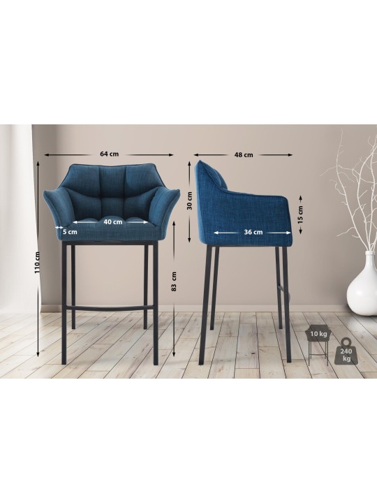 Tabouret de bar Damaso B en tissu avec structure à 4 pieds, bleu Tabouret de bar Damaso B en tissu avec structure à 4 pieds, bleu