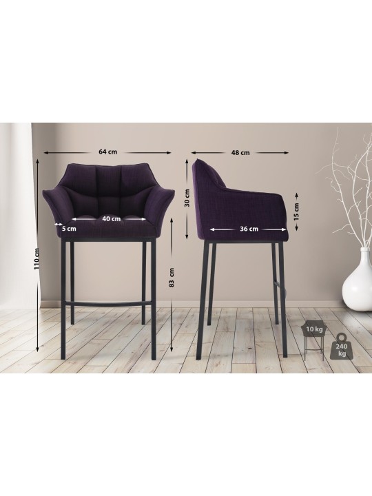 Tabouret de bar Damaso B en tissu avec structure à 4 pieds, lilas