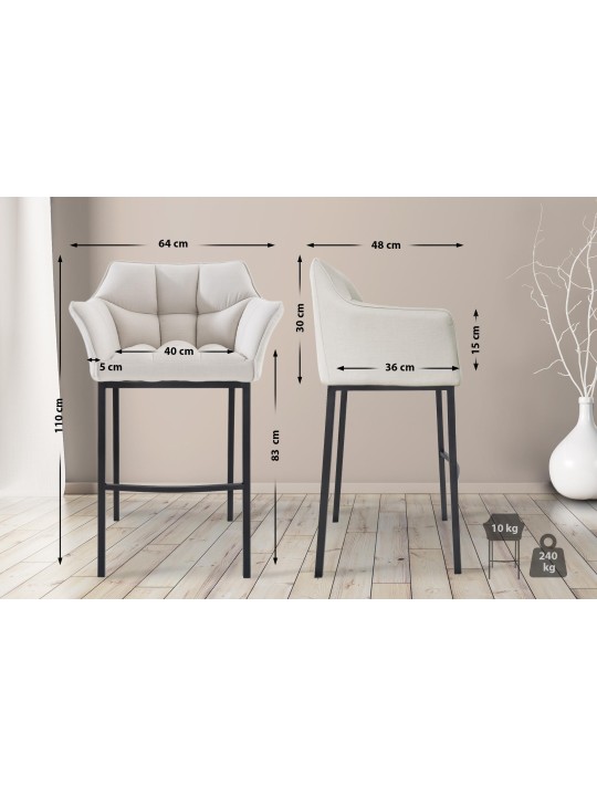 Tabouret de bar Damaso B en tissu avec structure à 4 pieds, blanc Tabouret de bar Damaso B en tissu avec structure à 4 pieds, blanc