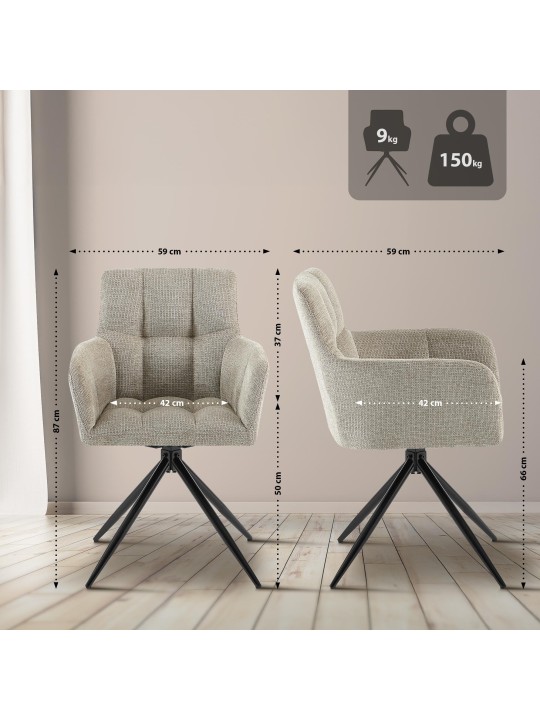 Lot de 2 chaises de salle à manger Jonah tissu, taupe