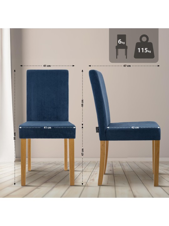 Lot de 2 chaises de salle à manger Ina Cord antique clair, bleu Lot de 2 chaises de salle à manger Ina Cord antique clair, bleu