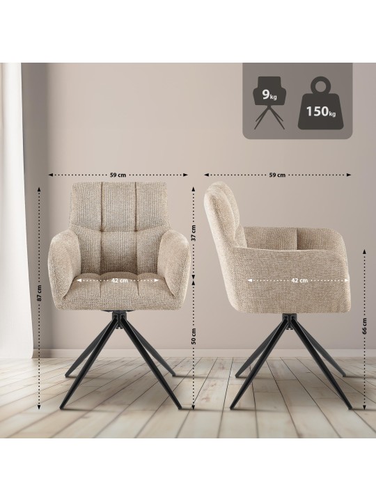 Lot de 2 chaises de salle à manger Jonah tissu, brun clair