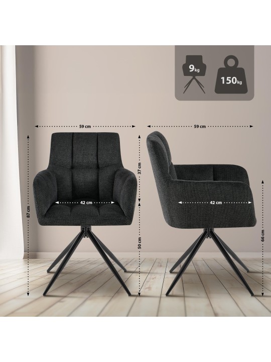 Lot de 2 chaises de salle à manger Jonah tissu, noir