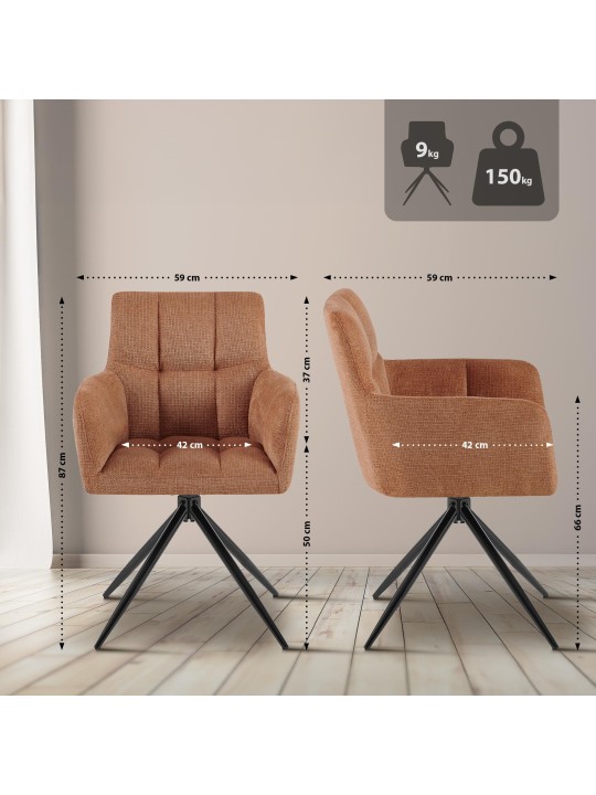 Lot de 2 chaises de salle à manger Jonah tissu, orange