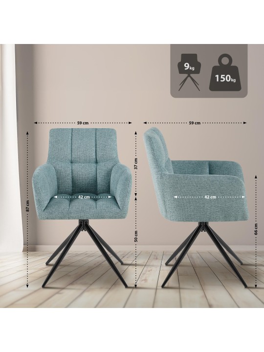 Lot de 2 chaises de salle à manger Jonah tissu, turquoise