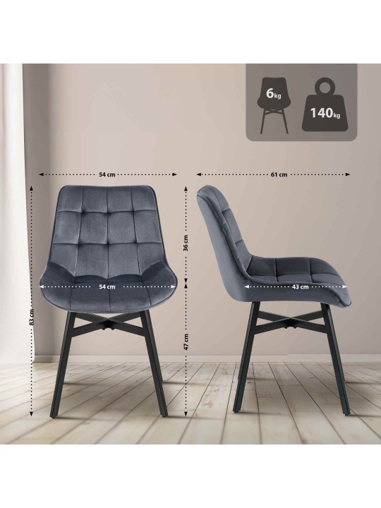 Chaise Colby Velours, gris foncé