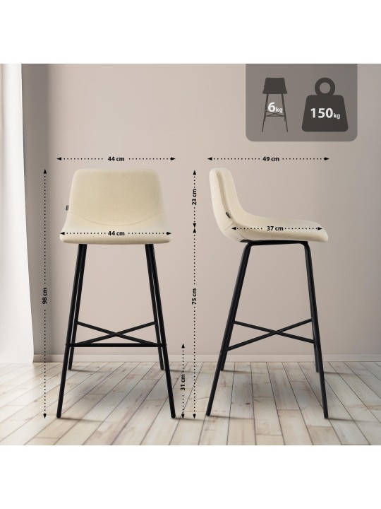 Tabouret de bar Altona tissu, crème Tabouret de bar Altona tissu, crème
