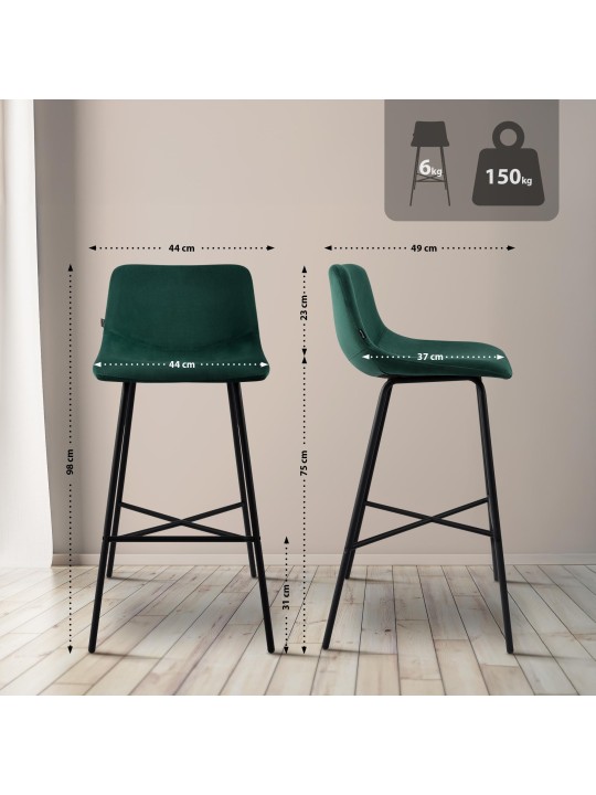 Tabouret de bar Altona velours, vert